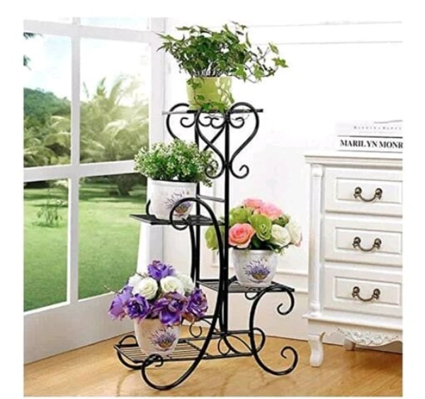 Black Color Flower Pot Iron Stand Multi -Tire &Multipurpose Indoor &Out door Planter Stand - Black